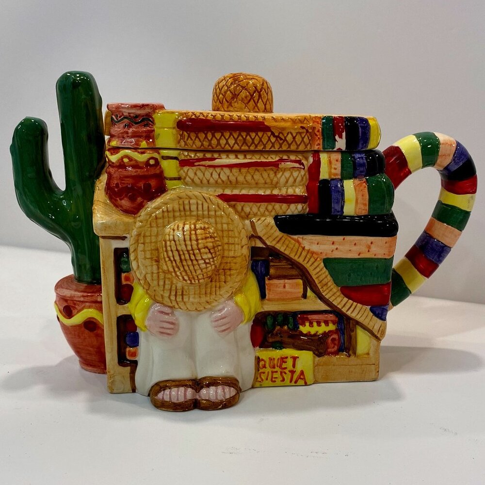 Vintage Tea-Nee Ceramic Tea Pot (8" w X 4" d X 6" h) Southwestern Sombrero 1995